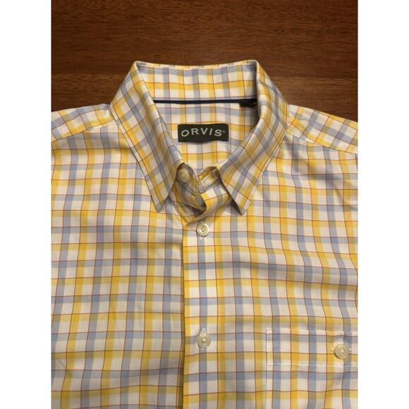 Large Orvis Wrinkle Free Button Down Shirt Yellow Check Windowpane Long Sleeve - Picture 1 of 13
